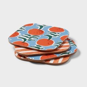 Threshold Target Wooden Cork Orange and Stripped 4 Pack Coasters NWT